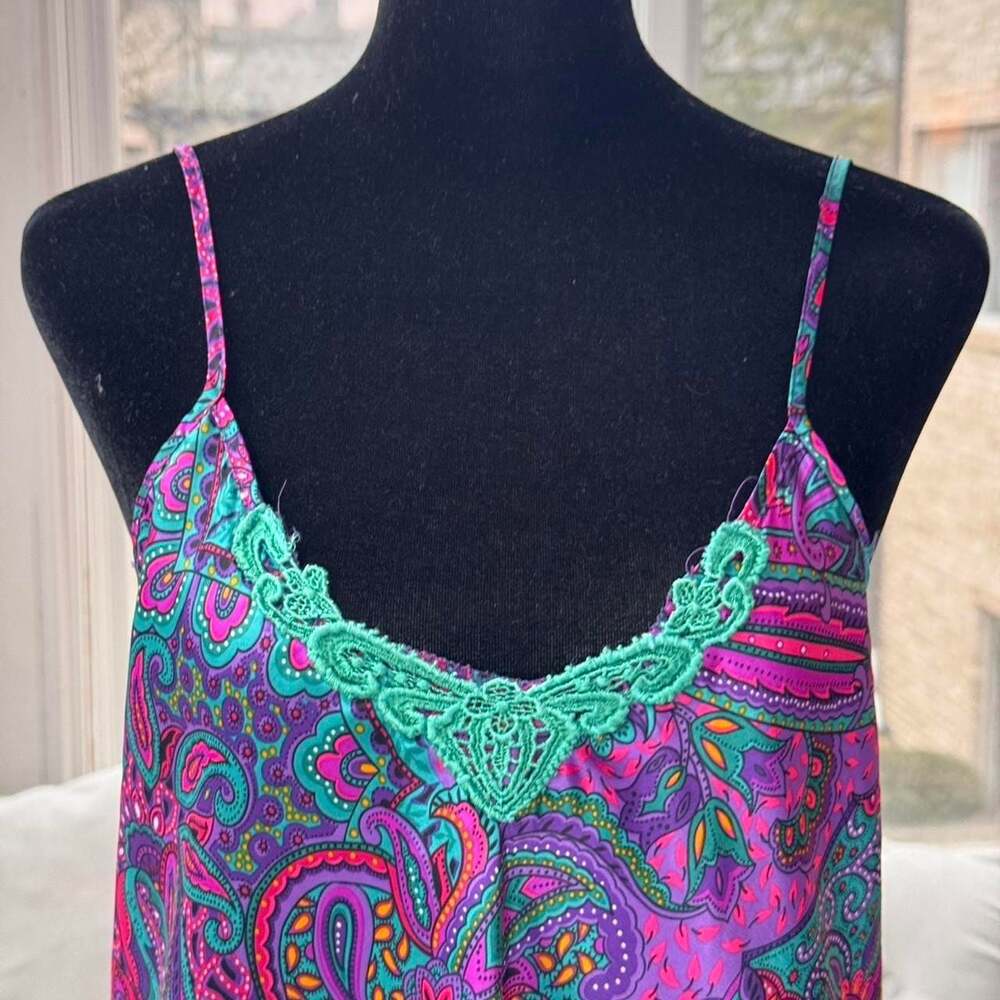 California Mis Vintage Paisley Lace Slip Dress - Picture 3 of 8